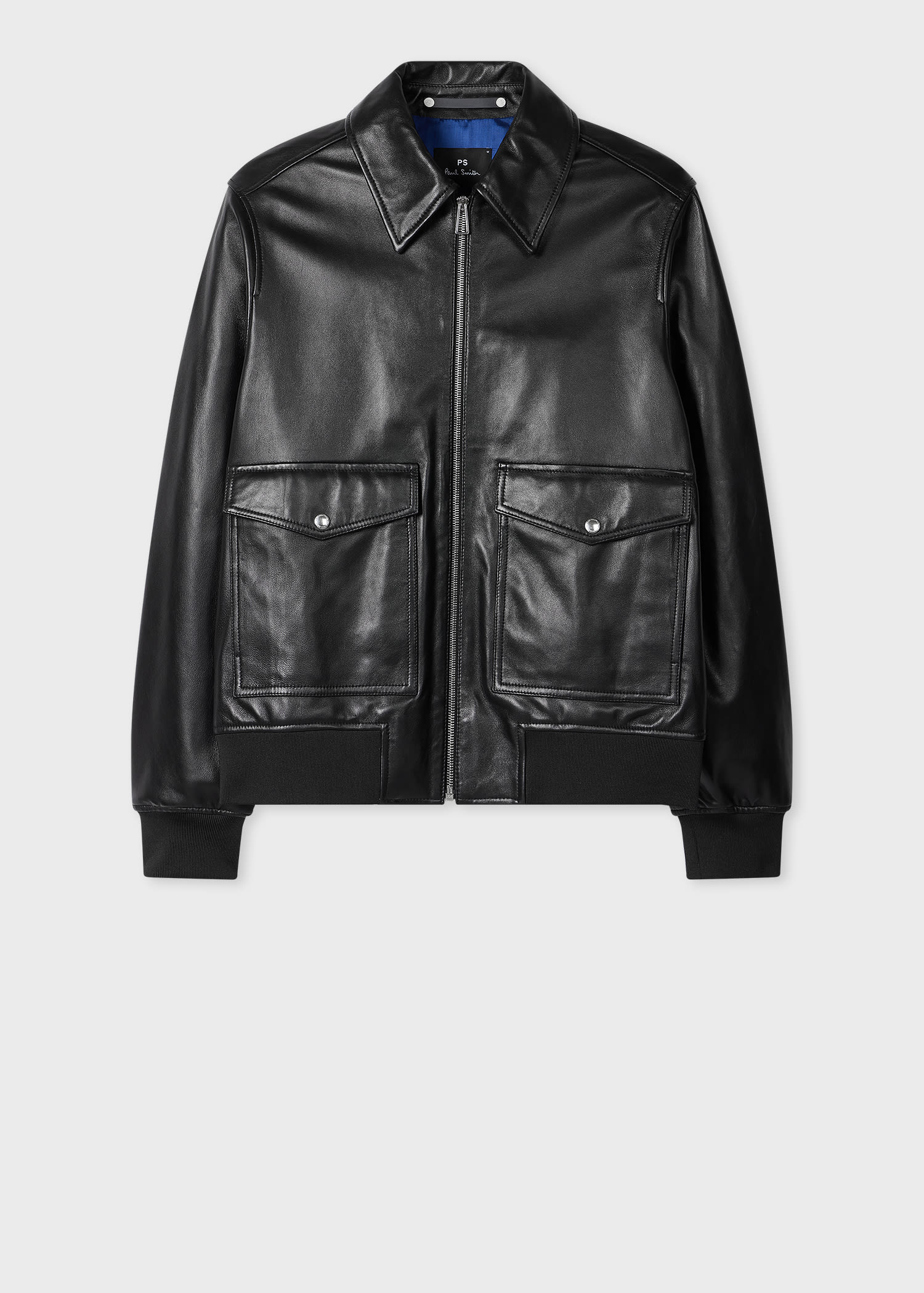 Ps By Paul Smith Flap-pocket Zip-front Leather Jacket In Black