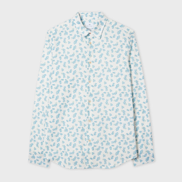 PS Paul Smith White Slim-Fit Organic Cotton 'Campanula' Print Shirt
