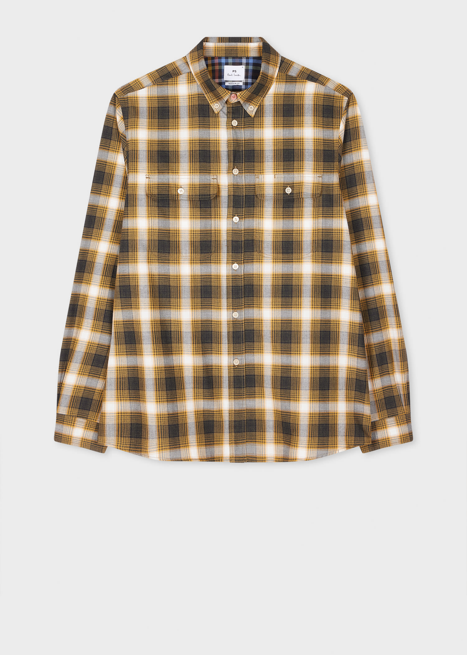 Ps By Paul Smith Yellow And Navy Check Cotton Double-pocket Shirt In Yellow