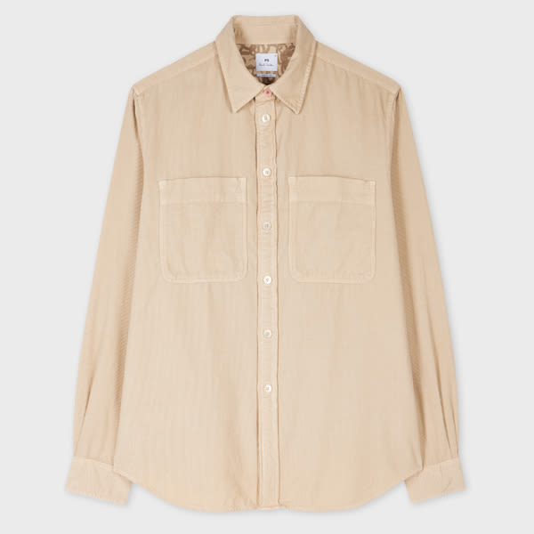 PS Paul Smith Ecru Corduroy Patch-Pocket Shirt Brown