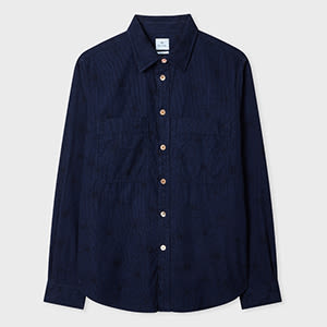 PS Paul Smith Navy Floral Overdye Print Corduroy Shirt Blue