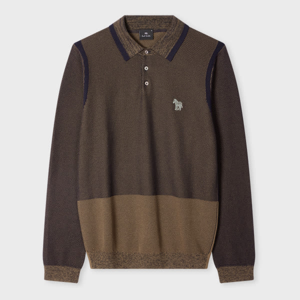 Ps By Paul Smith Khaki Organic Cotton Zebra Polo Sweater Blue In Brown
