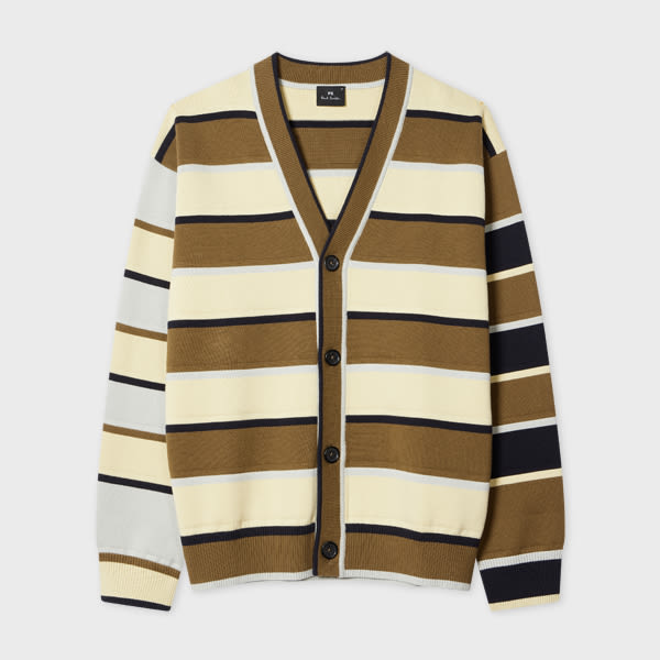 PS Paul Smith Khaki Stripe Milano Cotton Cardigan Green