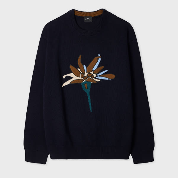 PS Paul Smith Navy Merino-Blend 'Edelweiss' Applique Sweater Blue