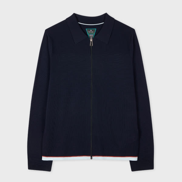 PS Paul Smith Navy Washable Merino Wool Zip Cardigan Blue