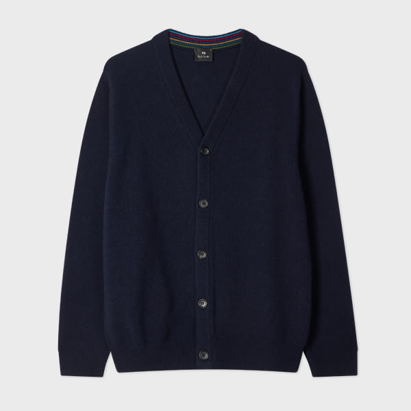 Ps By Paul Smith Navy Merino Wool Cardigan Blue
