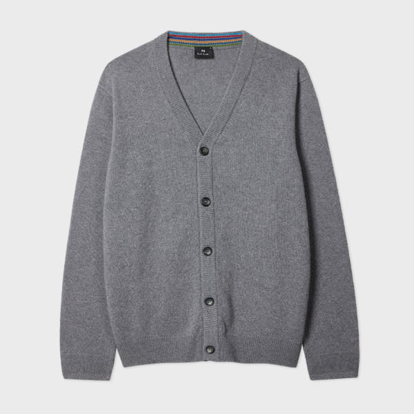 Ps By Paul Smith Grey Merino Wool Cardigan In Gray