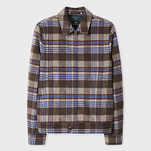 Ps By Paul Smith Brown And Blue Brushed Wool-blend Zip Jacket In Multi
