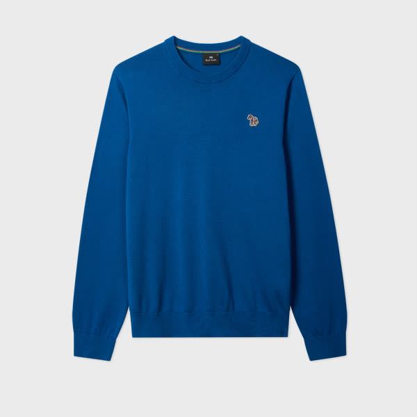 Ps By Paul Smith Mid Blue Organic Cotton Zebra Logo Sweater In Blue