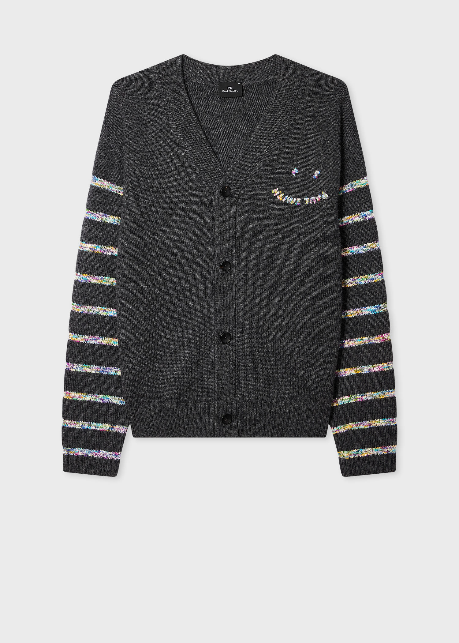 Ps By Paul Smith Charcoal 'happy' Multi-marl Stripe Cardigan Black In Black
