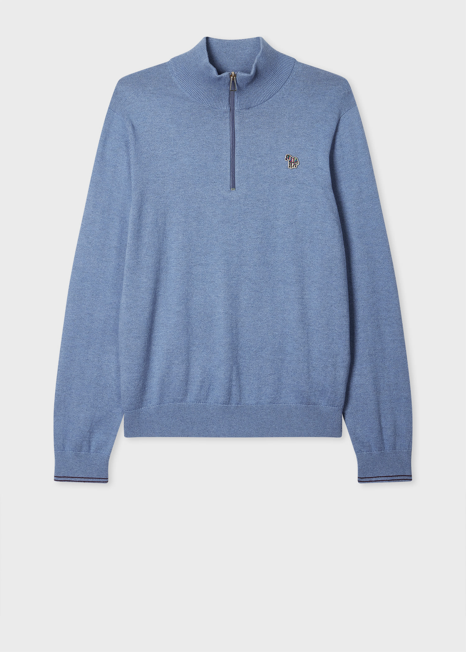 Ps By Paul Smith Pale Blue Cotton-blend Zebra Logo Half Zip Sweater