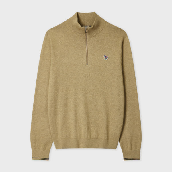 Ps By Paul Smith Camel Cotton-blend Zebra Logo Half Zip Sweater Brown