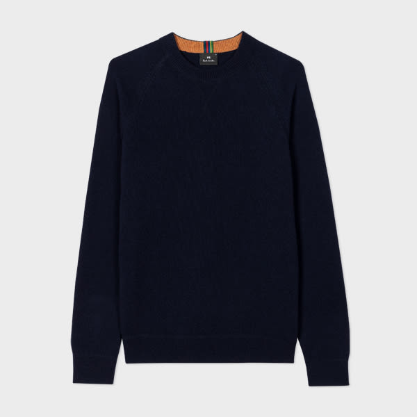 PS Paul Smith Navy Blue Merino Wool Raglan Sweater