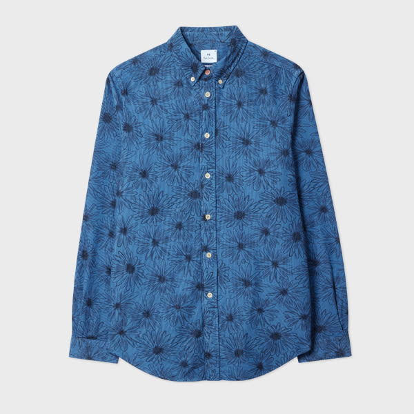 PS Paul Smith Tailored-Fit Light Blue Floral Print Corduroy Shirt