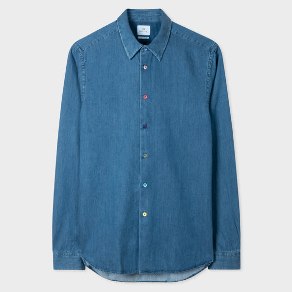 PS Paul Smith Tailored-Fit Mid-Wash Denim Shirt Blue