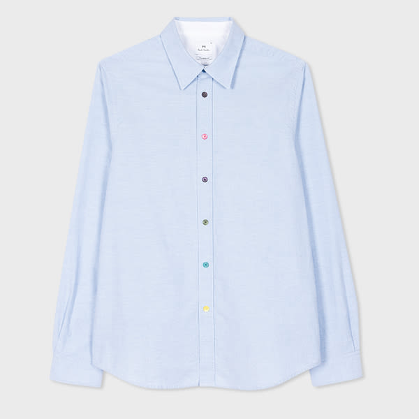 PS Paul Smith Tailored-Fit Sky Blue Organic-Cotton Multicolour Button Oxford Shirt