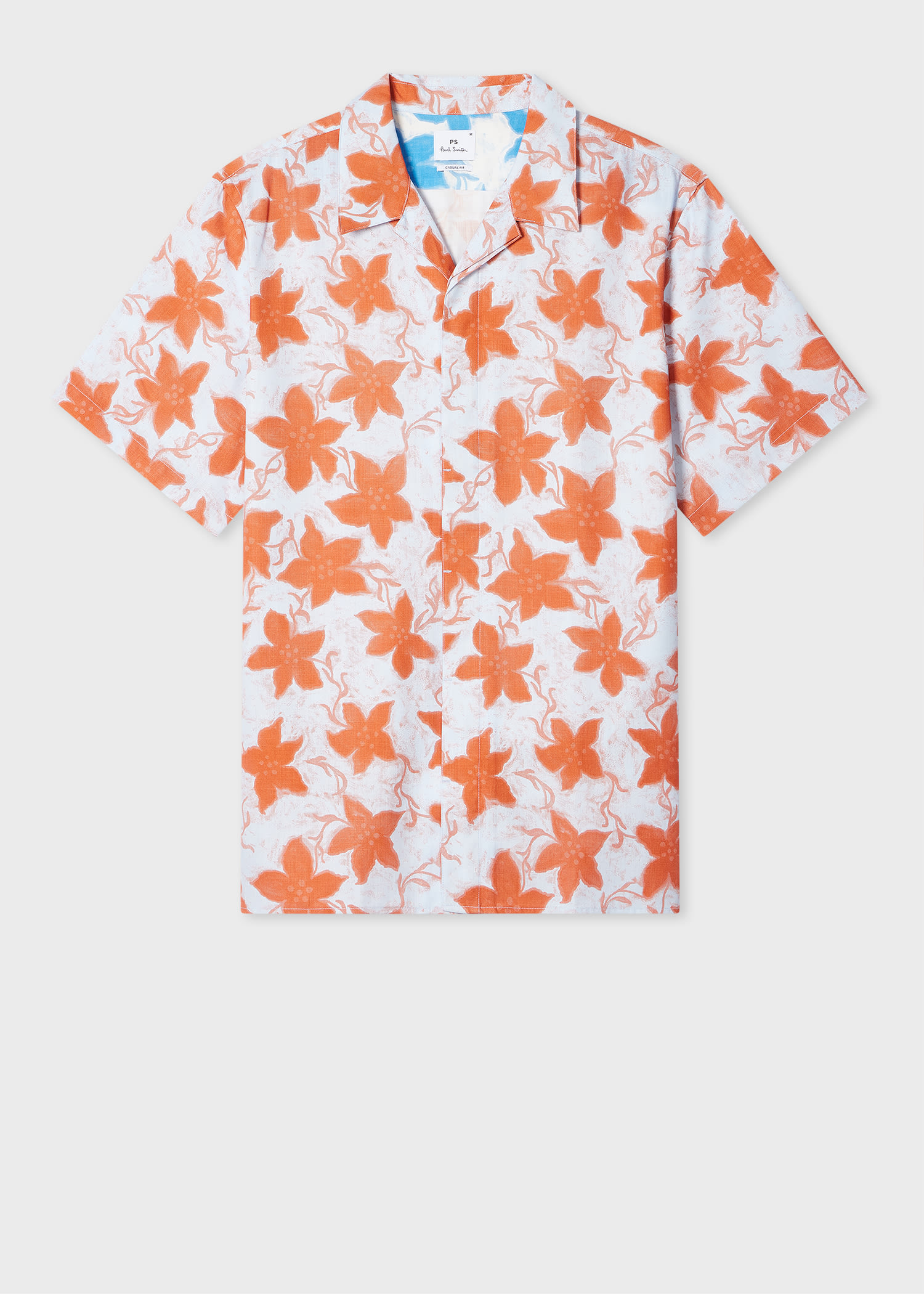 PS Paul Smith Pale Blue Orange 'Gentian Flower' Print Short-Sleeve Shirt