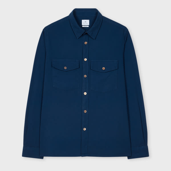Ps By Paul Smith Navy Blue Stretch-cotton Seersucker Shirt In Blue