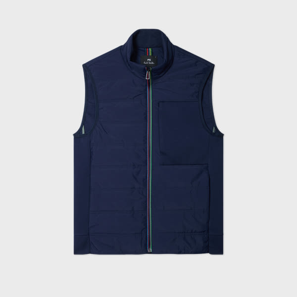 Ps By Paul Smith Navy Quilted Mixed Media Gilet Blue