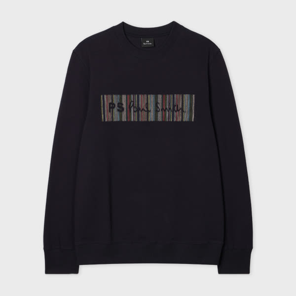 PS Paul Smith Navy Embroidery Logo Cotton-Blend Sweatshirt Blue