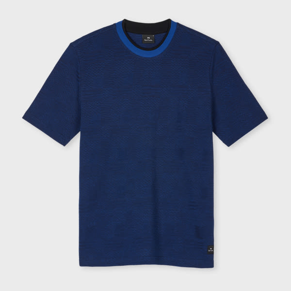 PS Paul Smith Blue Jacquard Contrast-Collar T-Shirt