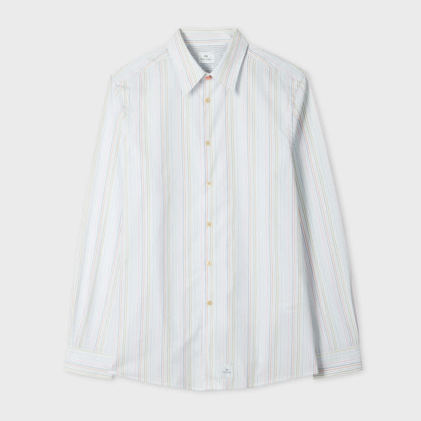 Ps By Paul Smith White Yarn-dyed Twisted Stripe Cotton Shirt Multicolour