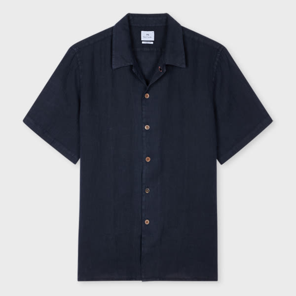 PS Paul Smith Navy Linen Short-Sleeve Shirt Blue