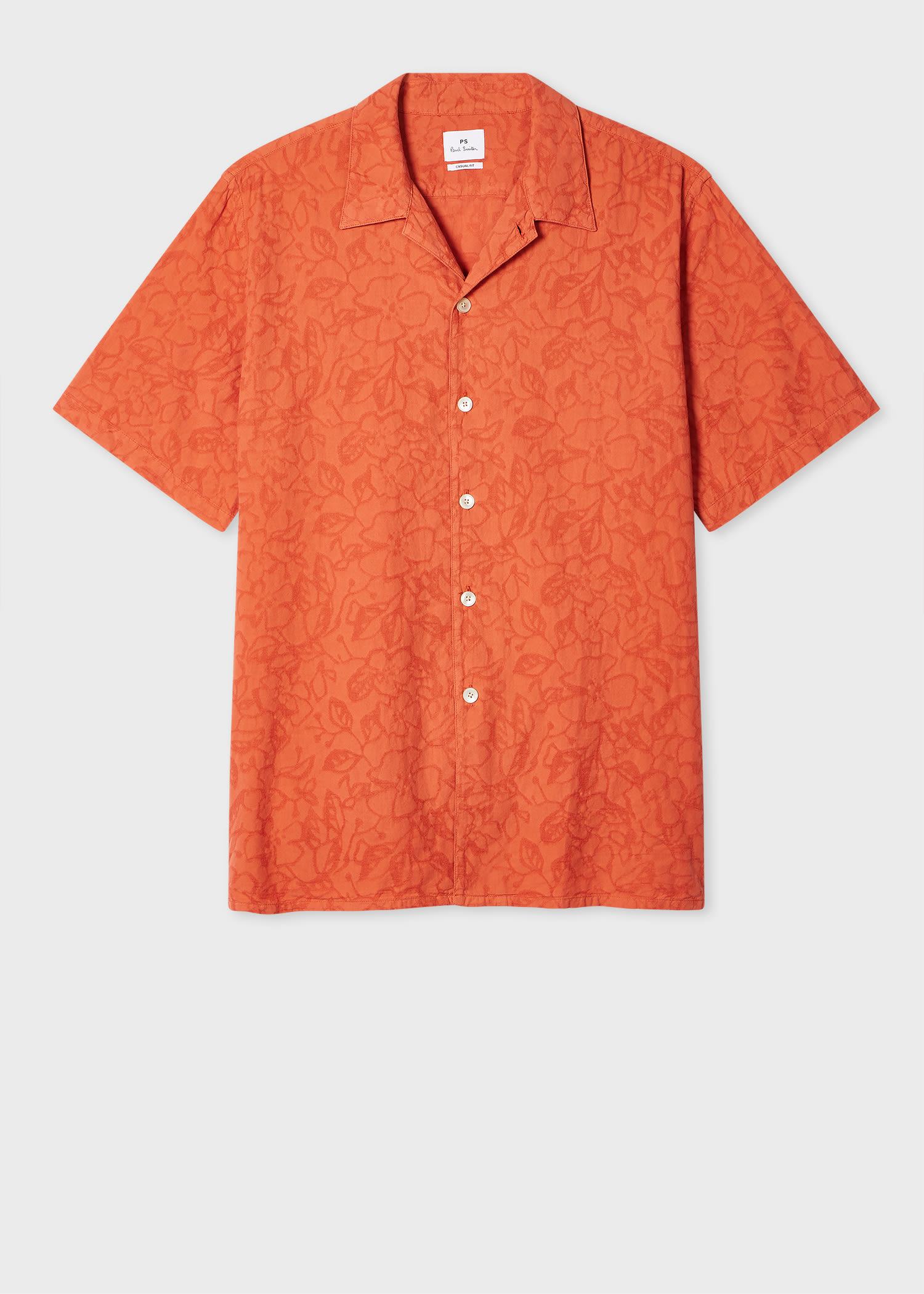 Ps By Paul Smith Orange Cotton Textured-jacquard Short-sleeve Shirt