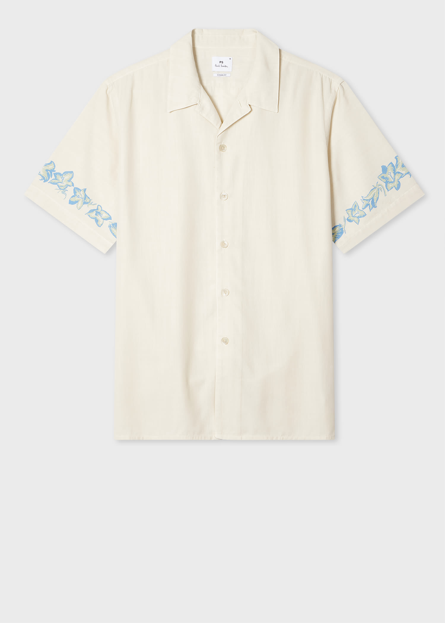 PS Paul Smith Ecru Lyocell-Cotton Floral Trim Short-Sleeve Shirt White
