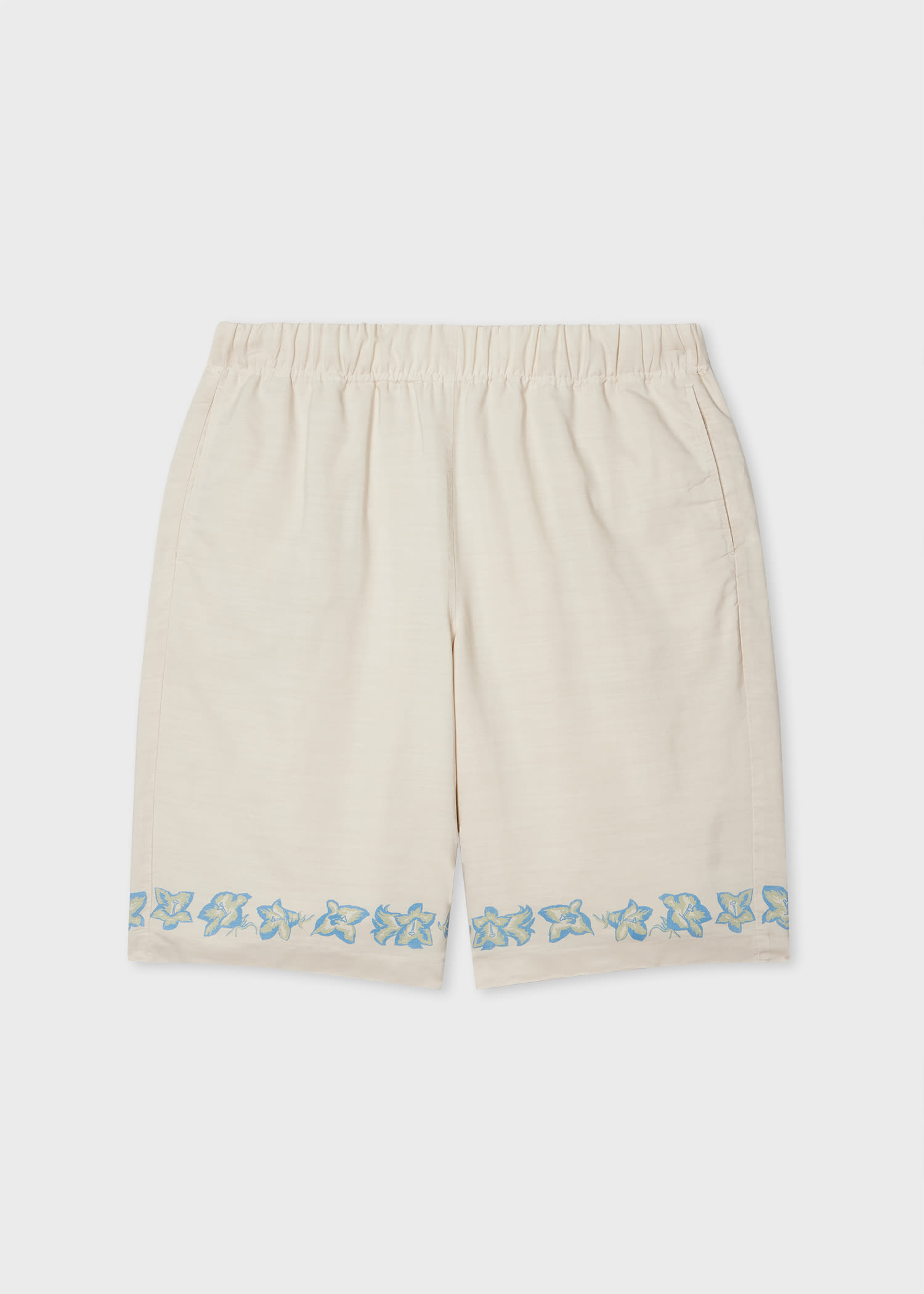 PS Paul Smith Ecru Lyocell-Cotton Floral Trim Shorts White