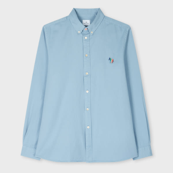 PS Paul Smith Pale Blue Organic Cotton Twill 'Broad Stripe Zebra' Shirt