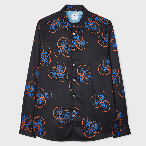 PS Paul Smith Dark Navy 'Drinks' Print Lyocell Shirt Blue