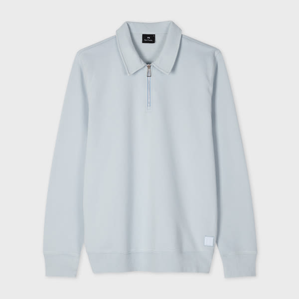 PS Paul Smith Light Blue Organic Cotton Zip-Neck Sweatshirt