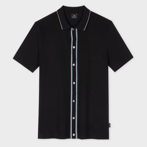 PS Paul Smith Black Button-Front Stretch-Cotton Polo Shirt