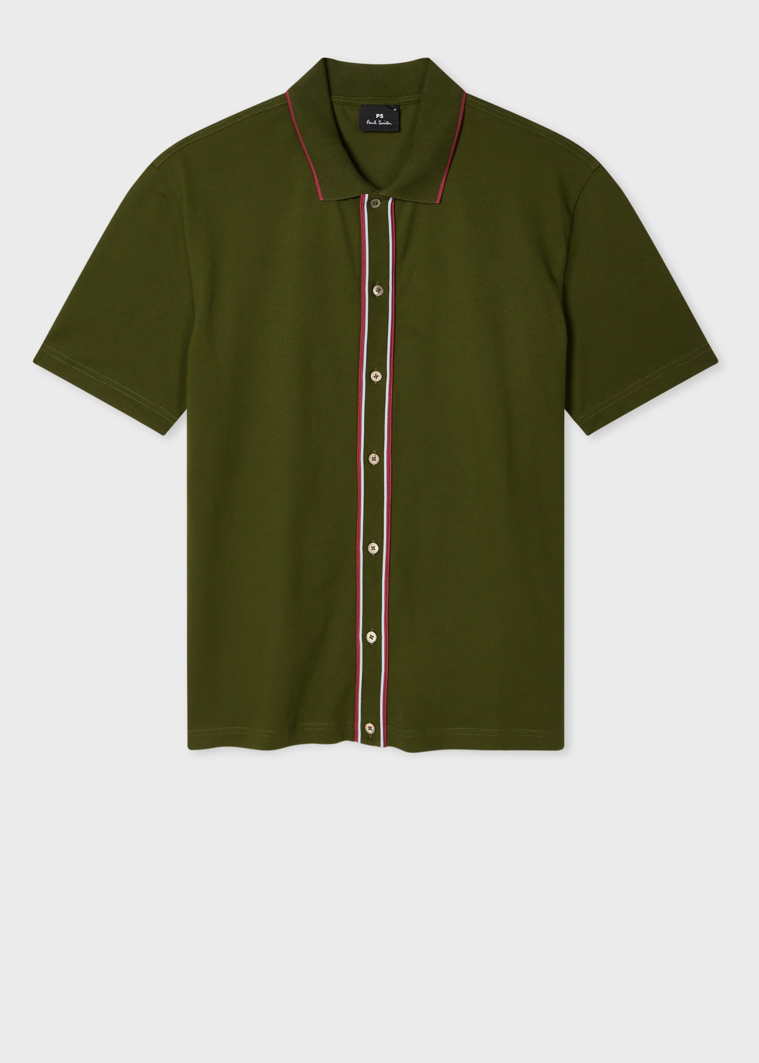 Ps By Paul Smith Khaki Green Button-front Stretch-cotton Polo Shirt