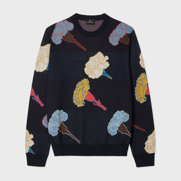 PS Paul Smith Navy Carnation Cotton Knitted Sweater Blue