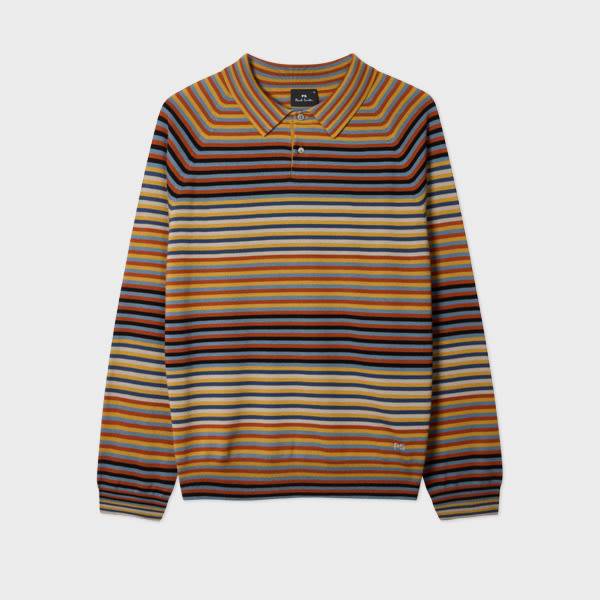 Ps By Paul Smith Yellow And Blue Stripe Merino Wool Polo Shirt Multicolour In Multi