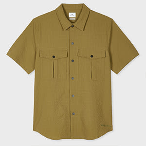 PS Paul Smith Khaki Recycled-Polyester Bubble Seersucker Shirt Green