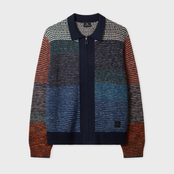 Ps By Paul Smith Navy Colour-block Zip-through Cotton-wool Cardigan Blue