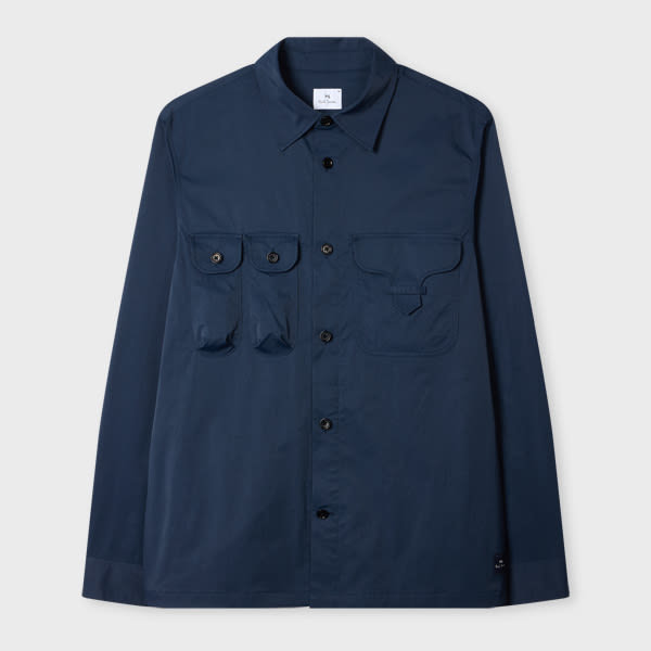 Ps By Paul Smith Navy Cotton-blend Patch-pocket Overshirt Blue In Blue