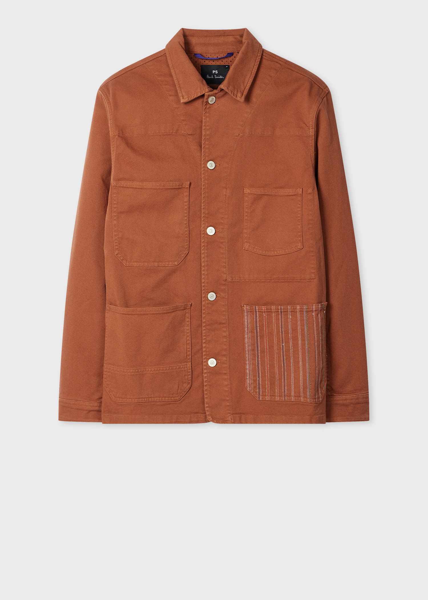 Ps By Paul Smith Rust Stretch Cotton-twill Embroidered Stripe Chore Jacket Brown