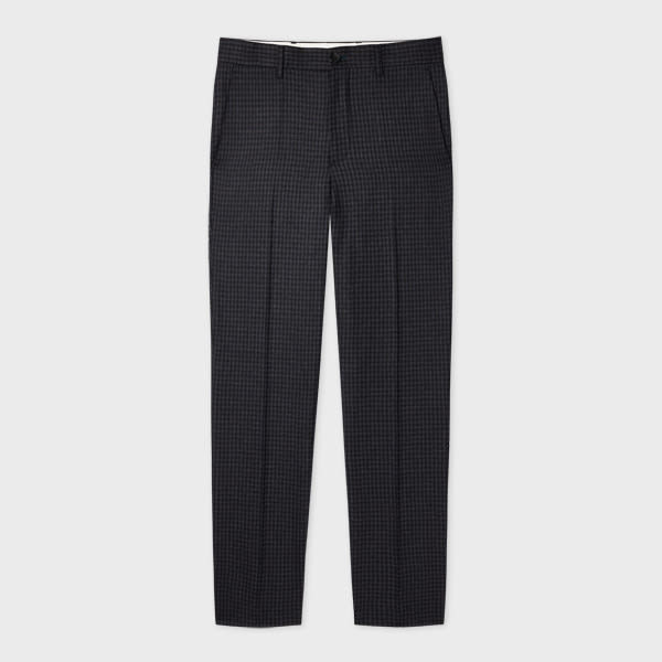PS Paul Smith Navy Check Mid-Fit Wool Stretch Trousers Blue