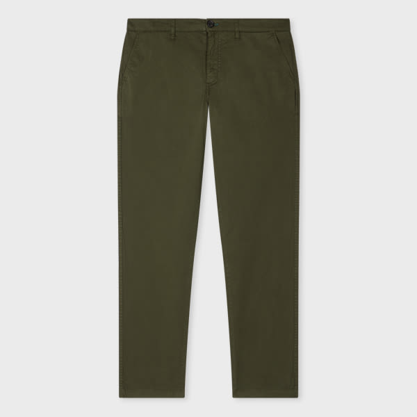 Ps By Paul Smith Tapered-fit Dark Khaki Stretch-cotton Chinos Green In Green