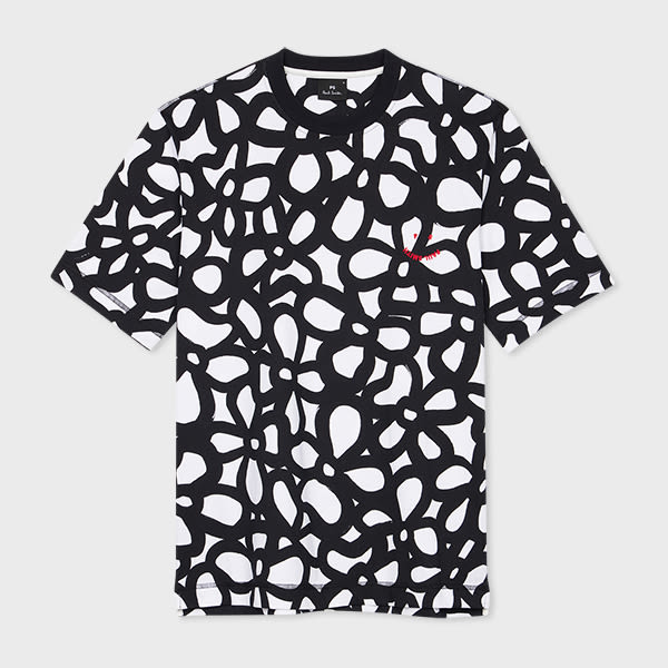 PS Paul Smith Monochrome Happy 'Floral' T-Shirt White