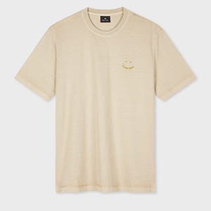 PS Paul Smith Light Tan Embroidered 'Happy' T-Shirt Brown