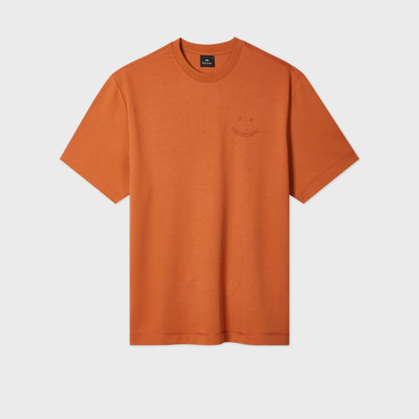 Ps By Paul Smith Casual-fit Rust Orange Embossed 'happy' T-shirt Red