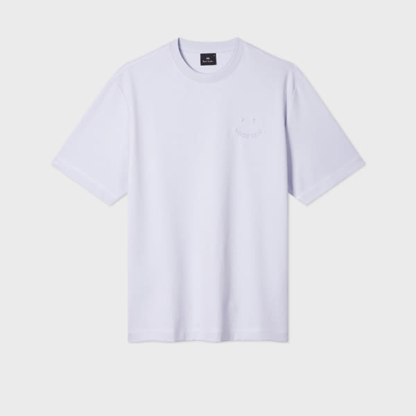 Ps By Paul Smith Casual-fit Sky Blue Embossed 'happy' T-shirt