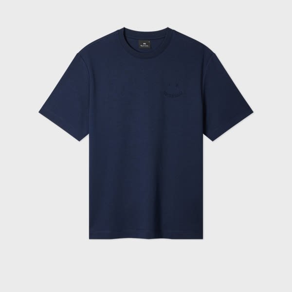 Ps By Paul Smith Casual-fit Navy Embossed 'happy' T-shirt Blue