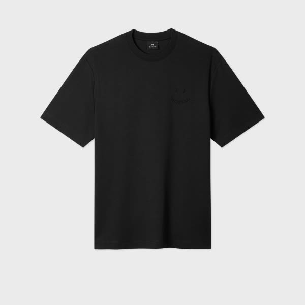 Ps By Paul Smith Casual-fit Black Embossed 'happy' T-shirt