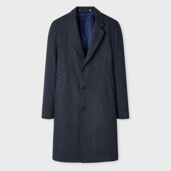 Ps By Paul Smith Navy Textured Wool-blend Twill Overcoat Blue In Blue